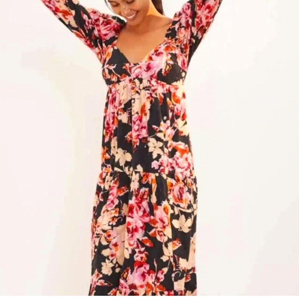 Anthropologie Blossom Sweeatheart NecklineTiered Maxi Dress Floral Spring Easter